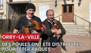 Distribution de poules à Pâques à Orry-La-ville