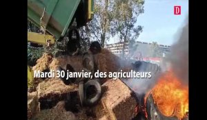 Les tracteurs en convoi sont arrivés à l'aéroport Toulouse-Blagnac