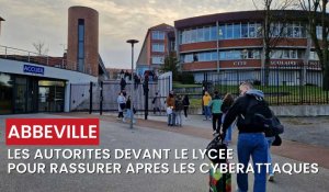 Les autorités devant le lycée d'Abbeville le 25 mars 2024, pour rassurer après les cyberattaques