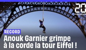 Anouk Garnier grimpe à la corde en haut de la tour Eiffel et bat le record du monde