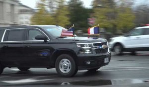 USA: Macron arrive en voiture à la Bibliothèque du Congrès à Washington