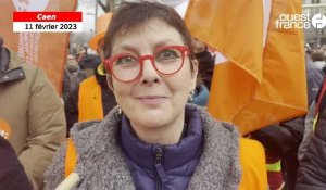 VIDEO. Manifestation du 11 février. Michèle Barré, secrétaire du Calvados de la CFDT se félicite du rassemblement