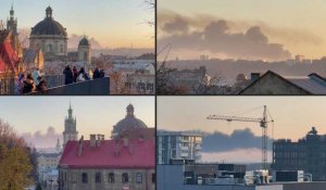 De la fumée s’élève au-dessus de Lviv alors que des missiles frappent plusieurs villes d'Ukraine