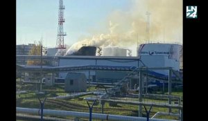 Le dépôt pétrolier de Belgorod en feu après un bombardement présumé de l'Ukraine
