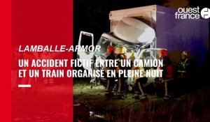 VIDEO.  À Lamballe, un accident fictif entre un camion et un train organisé en pleine nuit