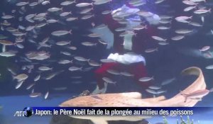 Le Père Noël fait de la plongée dans un aquarium de Tokyo