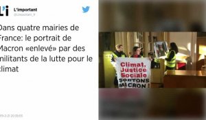 Climat. Des militants décrochent le portrait de Macron dans des mairies