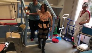 Rennes. Grâce au nouveau exosquelette high-tech du pôle Saint-Hélier, Carole a pu marcher sans ses béquilles. Ca ne lui était pas arrivé depuis 2012.