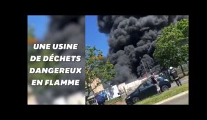 A Saint-Ouen-l'Aumône, les images de l&#39;incendie d&#39;une usine de déchets dangereux
