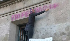 Des femmes manifestent contre les féminicides devant le Palais national du Mexique