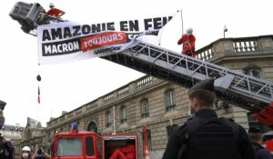 "Amazonie en feu, Macron toujours complice": des militants de Greenpeace mobilisés devant l'Élysée