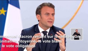 Lors de sa conférence de presse, Emmanuel Macron revient sur le référendum d'initiative citoyenne (RIC), le vote blanc et le vote obligatoire