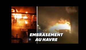 Les images impressionnantes de l&#39;incendie de Total près du Havre