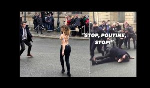 Deux Femen seins nus devant l&#39;Élysée pour protester contre la venue de Poutine