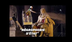 La statue de Colbert devant l'Assemblée Nationale taguée "Négrophobie d'État"