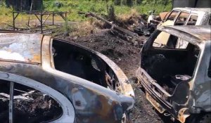 Incendie de carcasses de voiture sur un terrain chemin du Halage à Aire-sur-la-Lys