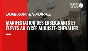 VIDÉO. Manifestation des enseignants et élèves au lycée Auguste-Chevalier de Domfront-en-Poiraie (Orne)