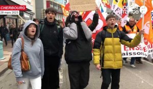 VIDÉO. Manifestation du 28 mars : à Cherbourg, les jeunes mènent le cortège