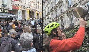 Retraites : concert de casseroles devant le théâtre qui accueille la Nuit des Molières à Paris