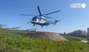 VIDÉO. Entre Falaise et Flers, RTE change 80 pylônes à l'aide de deux hélicoptères