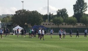 Coupe du monde de rugby : entraînement XV de France avant la Namibie 18 septembre 2023 titulaires chasubles bleus