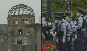 Sommet du G7: sécurité à l'entrée du Parc du Mémorial de la Paix de Hiroshima au Japon