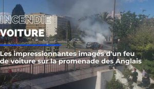 Les impressionnantes images d'un feu de voiture sur la promenade des Anglais à Nice