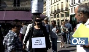 Soutien aux journalistes otages place de la Bourse à Paris