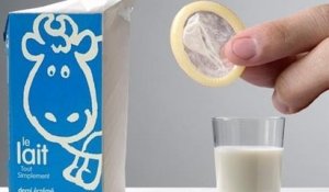 Un préservatif dans sa brique de lait