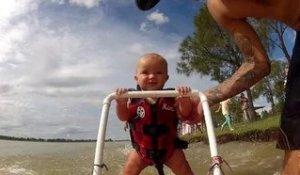 Baby Ryders On His Way To Waterski! 7.5 Month Old Baby On Learner Ski! ORIGINAL