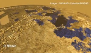 Vol au-dessus des mers et lacs de Titan, satellite de Saturne
