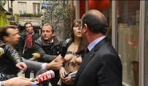François Hollande interpellé par deux Femen