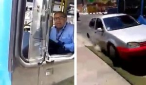 Il menace un chauffeur de bus et se fait défoncer sa voiture