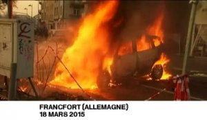 Casse et voitures brûlées à Francfort devant le nouveau siège de la BCE