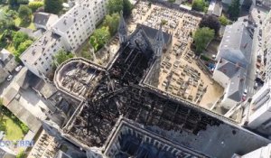 La basilique de Nantes après l'incendie vu en drone