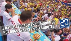 Il bat le recordman du monde de hot dogs avalés en dix minutes