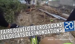 Il fait du vélo de cross dans les dégâs des inondations en France