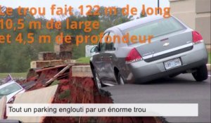 Tout un parking englouti par un énorme trou