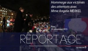 François Hollande et Angela Merkel, place de la République, pour un hommage aux victimes