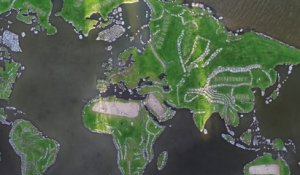 La carte du monde recréée avec des pierres et de l'herbe au Danemark