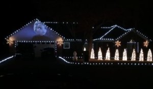 Illumination d'une maison avec projection du dessin animé Frozen pour Noel