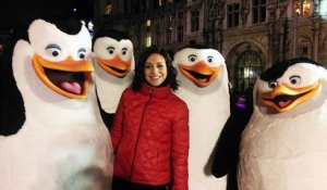 Nathalie Péchalat et les Pingouins de Madagascar inaugurent la patinoire de l'hôtel de ville