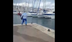 Un supporter de l'OM pousse un parisien à l'eau au Vieux-Port