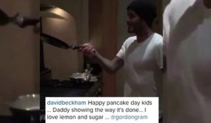 Exclu Vidéo : David Beckham : Il fait mieux sauter les crêpes que son fils Brooklyn !