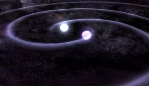 Représentation des ondes gravitationnelles émises par la fusion de deux trous noirs