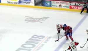 Hockey sur glace : Arrêt d'un joueur de champ devant son but vide