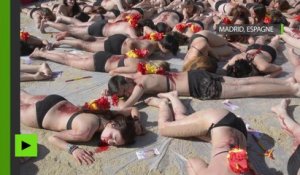 A demi-nus et couverts de sang factice, des manifestants dénoncent la corrida à Madrid