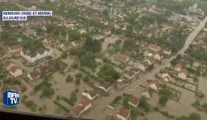 Intempéries: le centre-ville de Nemours totalement inondé vu du ciel