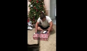 Alors qu’il s’apprêtait à ouvrir son cadeau de Noel, il se fait attaquer par son chat jaloux