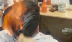 Un coiffeur met le feu aux cheveux de son client !